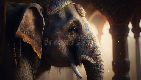 Decorated Indian Elephant Beautiful Elephant In Tattoos And Drawings Stock Illustration