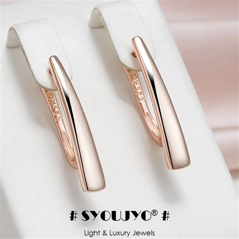 Syoujyo Glossy Rose Gold Color V Shape Earrings For Women Simple