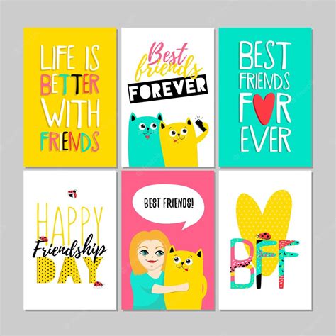 Premium Vector Set Of Friendship Greeting Cards For Friends Vector