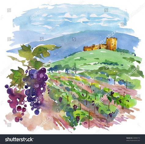 Art, Vineyard, Landscape, Painting (Watercolor) Stock Photo 33896713 : Shutterstock