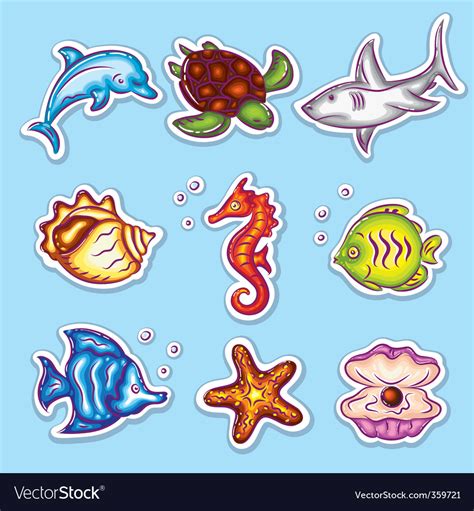 Sea life stickers Royalty Free Vector Image - VectorStock