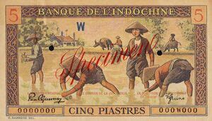 Banknote 5 Piastres French Indochina 1949 1951 ND Issue Wor P 75s 1