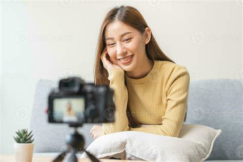 Vlogger Influencer Attractive Asian Young Woman Blogger Content Maker