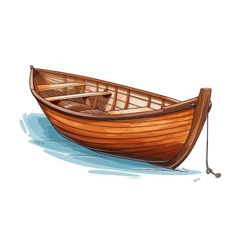 Hand drawn Wooden boat cartoon vector illustration clipart white ...