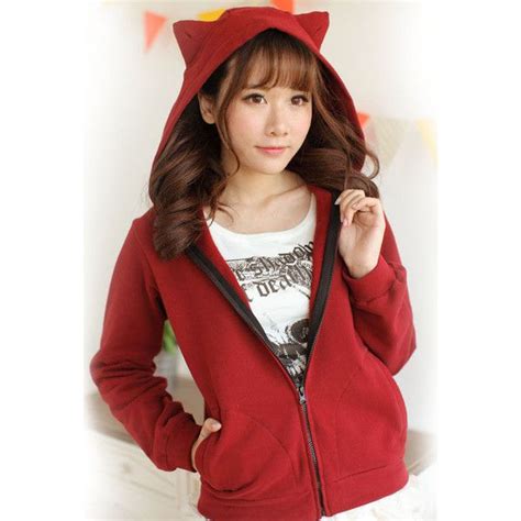 Cat Ear Zip Hoodie 46 Via Polyvore Featuring Tops Hoodies Fleece