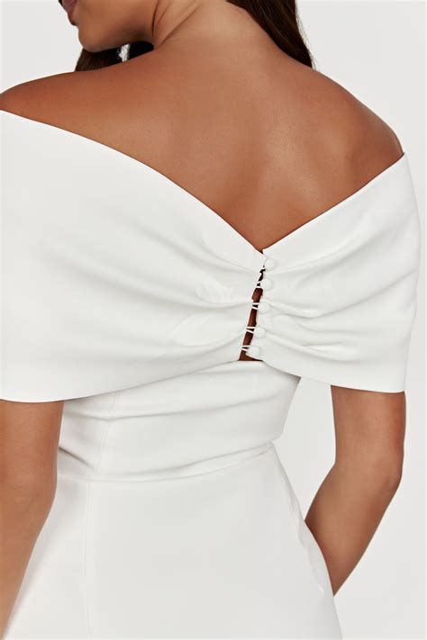 Gwyneth Off Shoulder Bow Mini Dress White Meshki