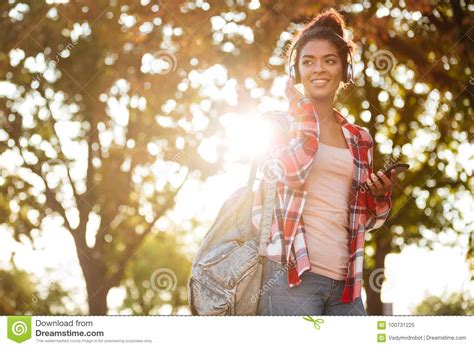 Happy Young African Woman Walking Outdoors In Park Stock Image Image