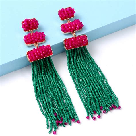 Juran High Quality Handmade Bohemian Beaded Long Tassel Earrings For