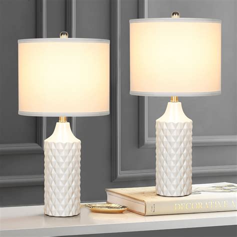 Ceramic Table Lamps Set of 2, White Modern Bedside Lamp 25" Nightstand ...