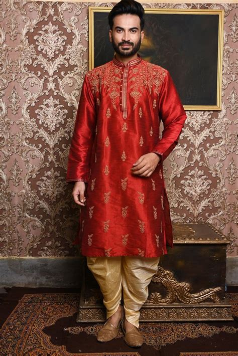 Hamsafar Mens Maroon Dupion Festive Wear Kurta At Rs 3700 00 Men