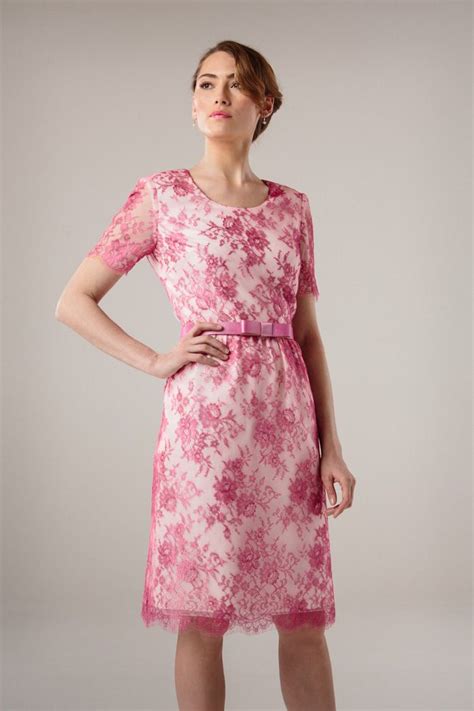 A Bright Pink Chantilly Lace Overlays White Silk Habotai To Create This