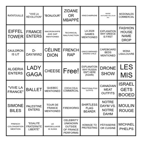 Les Jeux Olympique De Paris Super Bingooo Bingo Card