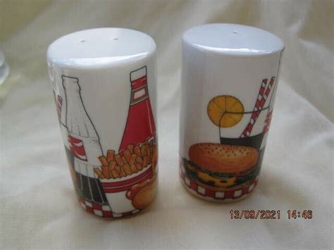 Retro Milk Bar Diner Tea Set Cups Saucers Sugar Bowl Creamer Salt