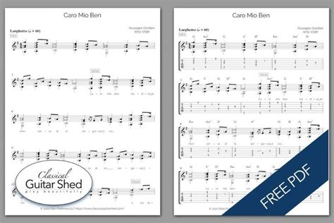 Free Classical Guitar Sheet Music Giuseppe Giordani Caro Mio Ben