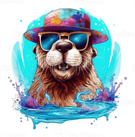 Watercolor Funny Otter Wearing Sunglasses 24476829 Png