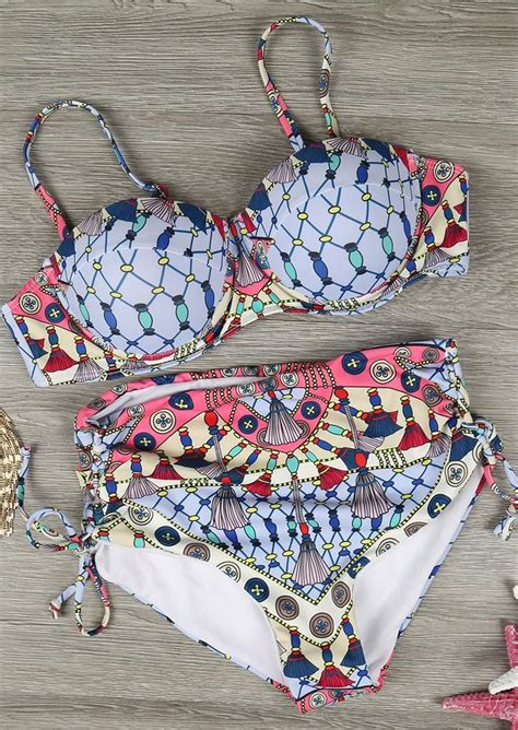 AdoreWe Fairy Season Printed Printed Lace Up Bikini Set AdoreWe