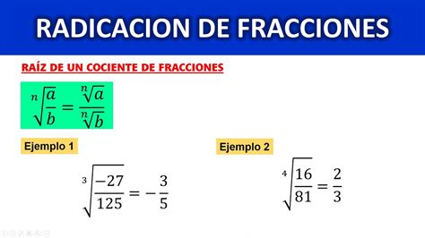 Raíz de un cociente de fracciones Propiedades de la radicación de