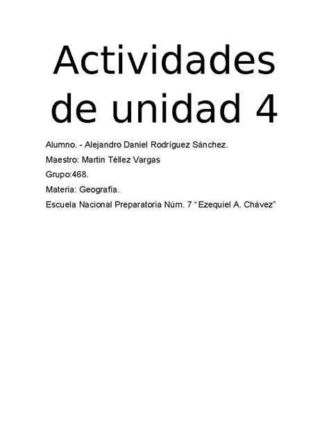 Actividades De Unidad 4 Actividades De Unidad 4 Alumno Alejandro