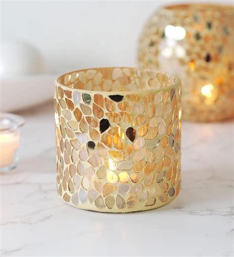 Buy Gold Glass Set Of 3 Tea Light Holders At 7 Off By Hosley Pepperfry