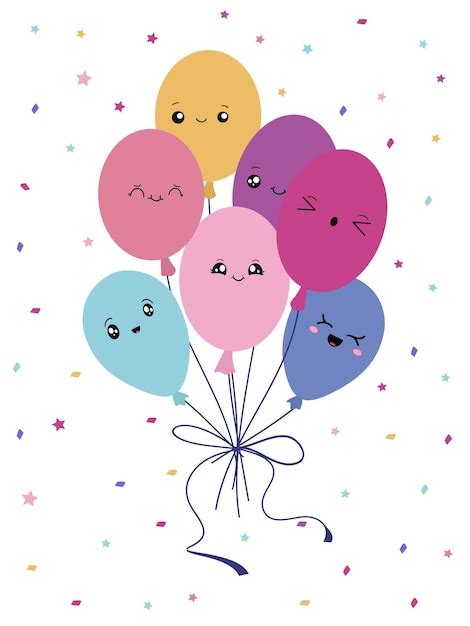 Carte De Voeux Avec Des Ballons Dans Le Style Kawaii Ballons De Dessin