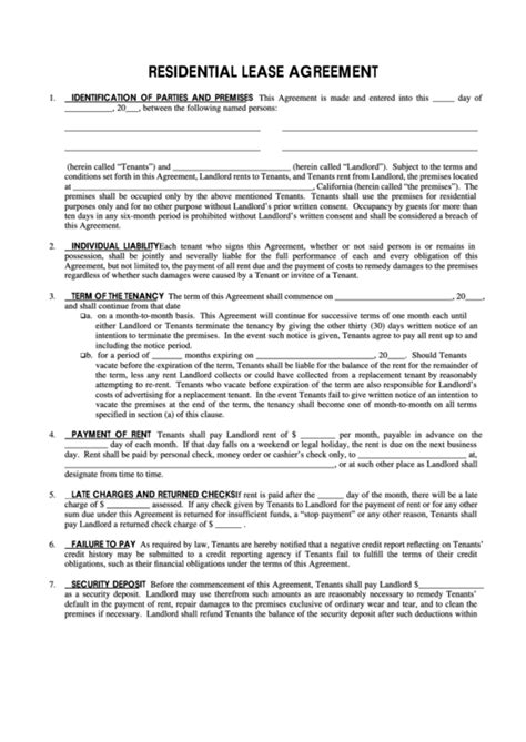 Free Printable Basic Rental Agreement Fillable