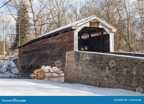 Winter Covered Bridge stock photo. Image of river, snow - 62853738