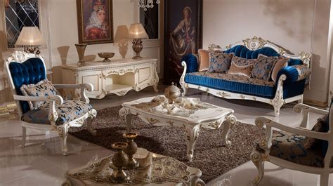 Casa Padrino Luxus Barock Wohnzimmer Set Blau Braun Weiß Gold 2