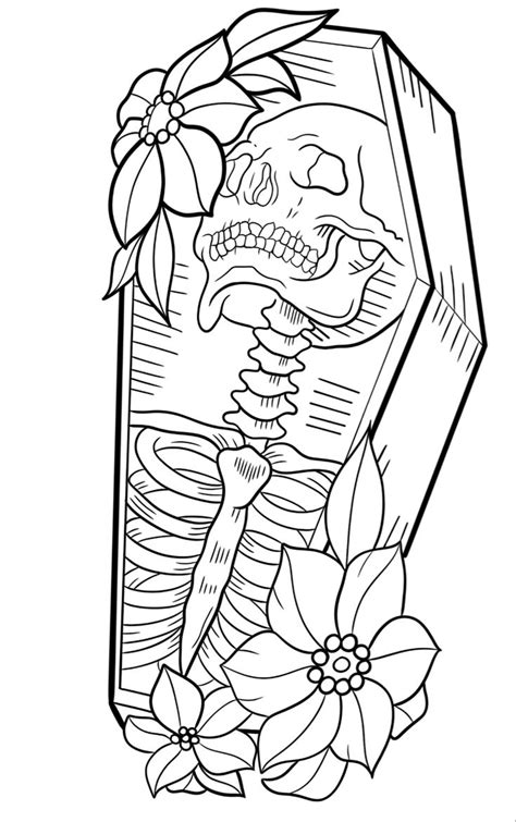 Skeleton In A Coffin Tattoo Design Skull Coloring Pages Coffin