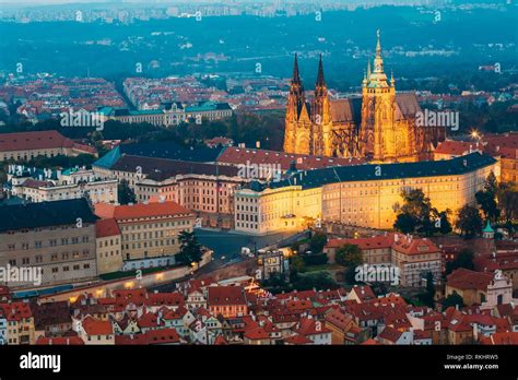 View Of Prague Czech Republic Castle St Vitus Cathedral Aerial