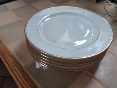 Bernardaud Assiettes Porcelaine De Limoges Blanche Liseret Or Eur