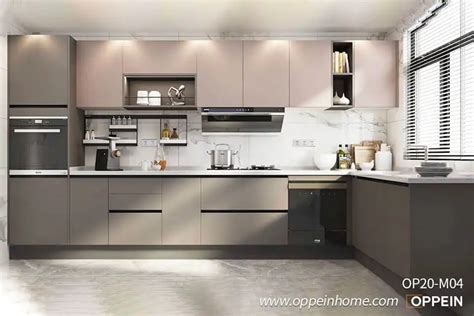 Modern Grey Melamine Handleless Kitchens With Simple Designs Op M