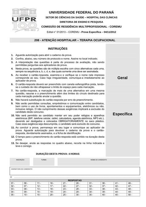 Pdf Terapia Ocupacional Instru Es Nc Ufpr Br Aten O