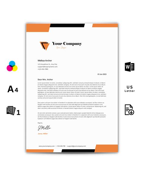 Professional Orange Word Letterhead Template For Multiple Industries