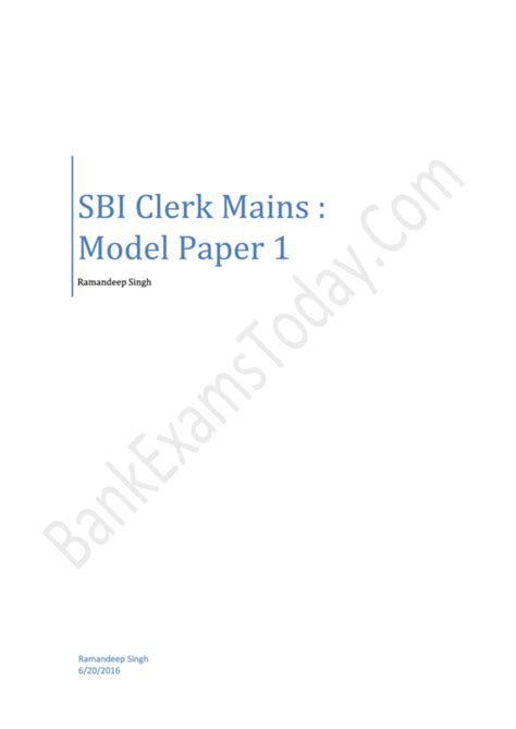 Sbi Clerk Mains Exam Template With Answers printable pdf download