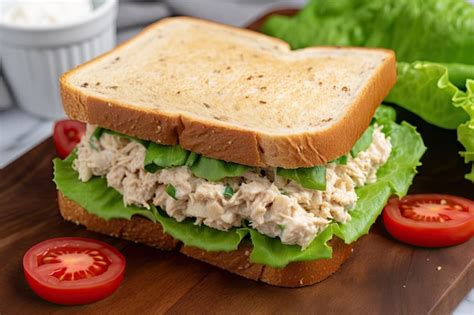 Premium Ai Image Tuna Salad Sandwich On Fluffy White Bread With