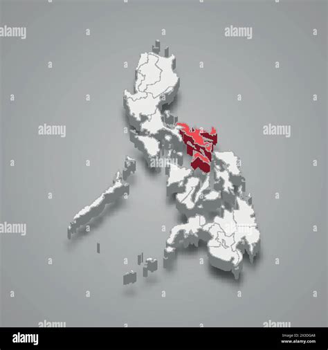 Bicol region highlighted in red on a grey Philippines 3d map Stock ...