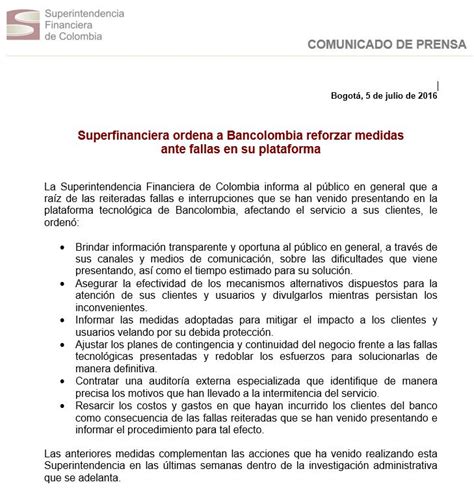 Superfinanciera On Twitter SFCsupervisor Ordena A Bancolombia