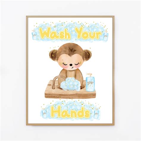 Wash Your Hands Sign for Kids Bathroom Wall Art Printable - Etsy