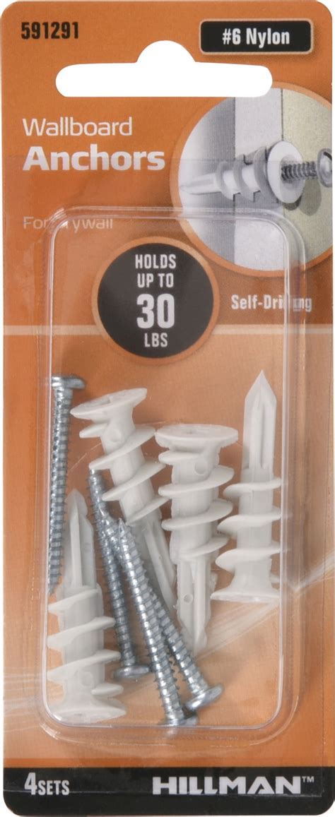 Hillman 591291 Nylon Wallboard Anchors With Screws 6 4 Sets