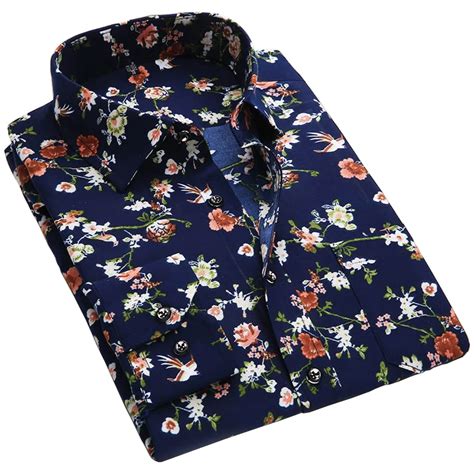 2018 Spring Floral Print Men Shirts Long Sleeve Mens Casual Shirt Slim ...