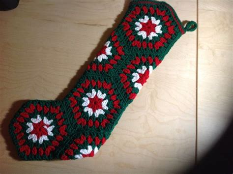 Crocheted Hexagon Christmas Stocking 20 Inches Long Crochet Hexagon