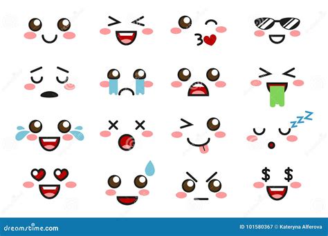 Kawaii Emoji Cute Emoticons Vector Illustration CartoonDealer