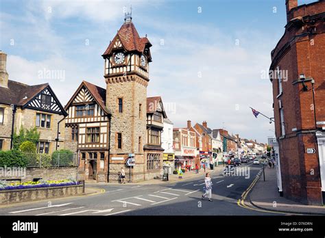 Clock Tower And Library On The High Street In The Town Of Ledbury