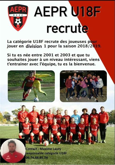 Actualit Laepr Recrute En U F Minines Club Football Aepr Rez