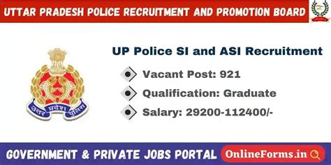 UP Police SI And ASI Recruitment 2024 Apply For 921 Vacancies