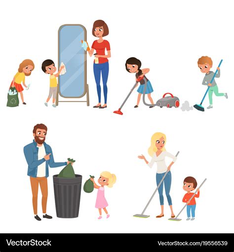 Children helping their parents with housework Vector Image