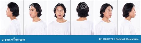 Asian Man Head Shot Portrait Turn Rear Side Back View Turn 360 Stock