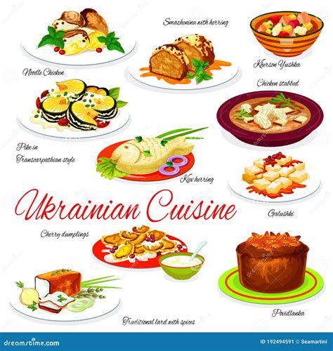 Ukraine Food Menu Vector Ukrainian Dishes Meals Stock Vector