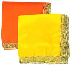 Bhakti Lehar 1 Meter Yellow And Orange Silk Satin Altar Cloth For God