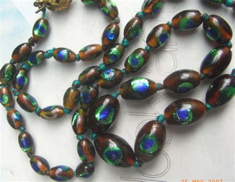 Art Deco Bohemian Peacock Eye Foil Glass Beads Necklace Etsy